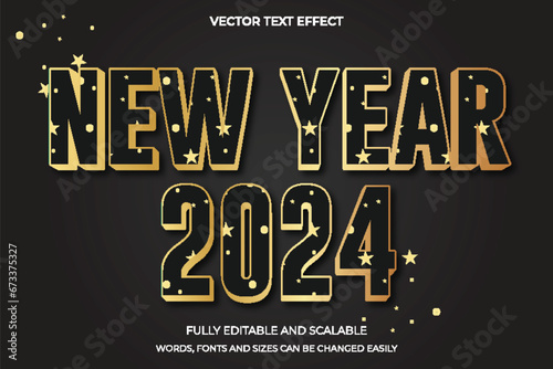 2024 new year text effect gold style. Editable text effect.