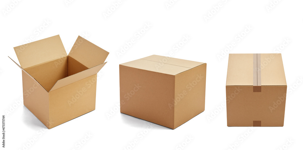 box package delivery cardboard carton packaging isolated shipping gift container brown send transport moving house relocation collection group