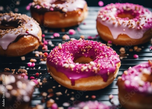 delicious colorful donut, exploding ingredients