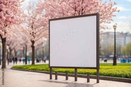 display blank clean screen or signboard mockup for offers in public area spring weather. ai generative
