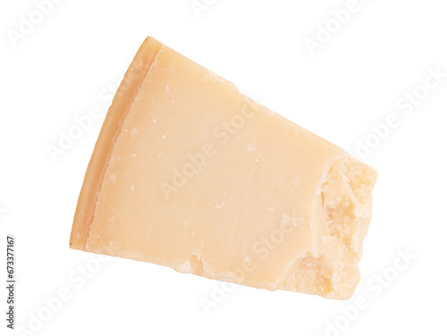 piece of delicious parmesan cheese isolated on white background with clipping path, top view, package design element, italian food