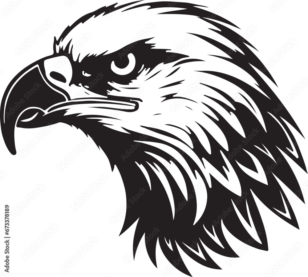 Obraz premium eagle, bird, vector, head, illustration, animal, cartoon, wild, tattoo, nature, animals, wildlife, mascot, logo, hawk, symbol, griffin, feather, freedom, black, falcon, emblem, design, beak, art