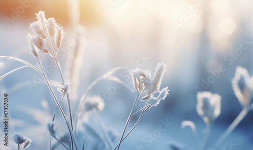 Frozen plants, winter background, AI generator © Kateryna