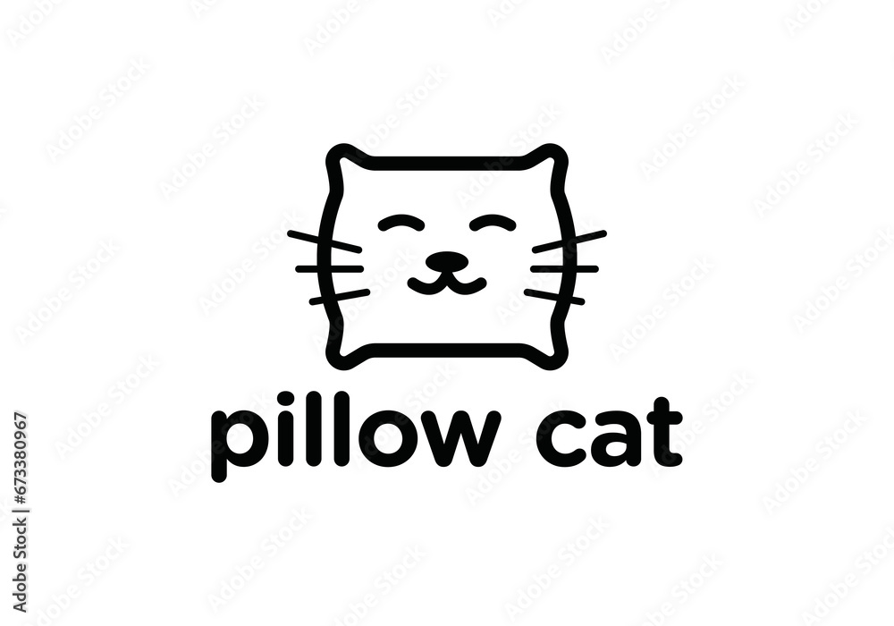 cat pillow logo design, pet care style line art vector illustration cat pillow logo design, pet care style line art vector illustration
