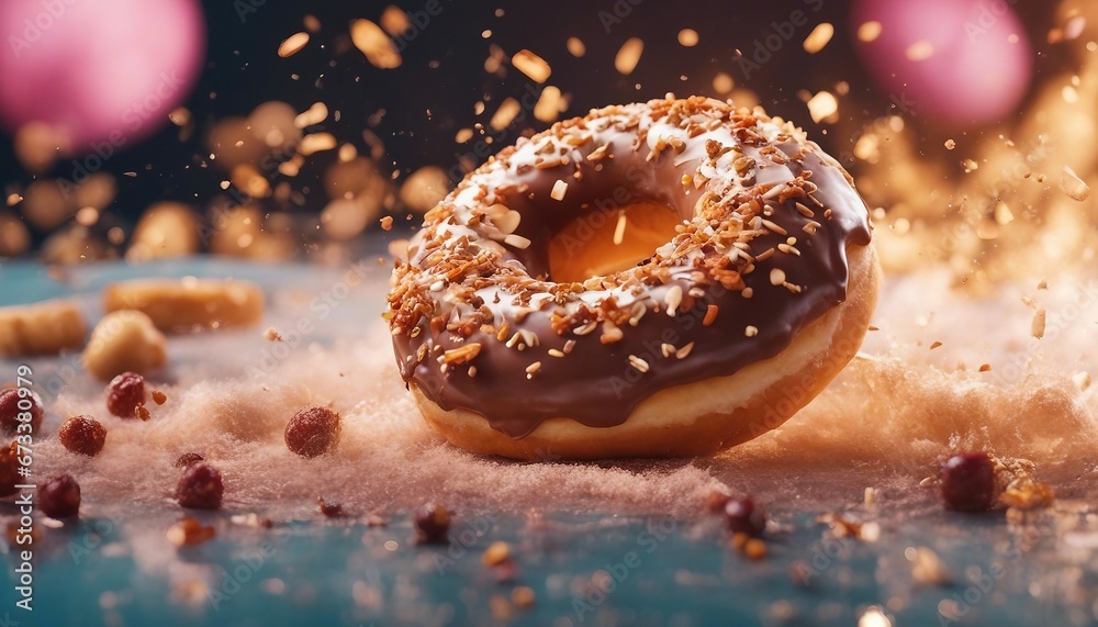 delicious colorful donut, exploding ingredients
delicious colorful donut, exploding ingredients