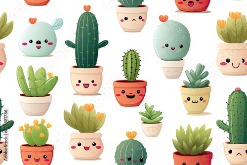 Cactus, cute children, cartoon, cartoon picture, sameless, pattern, watercolor photo