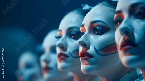 Close-Up of Performers Faces in a Circus Show, Generative AI photo