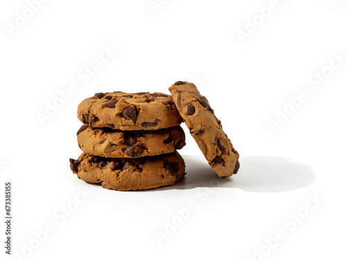 Oatmeal chocolate chip cookies isolated on a white background. Classic oatmeal cookies with chocolate.