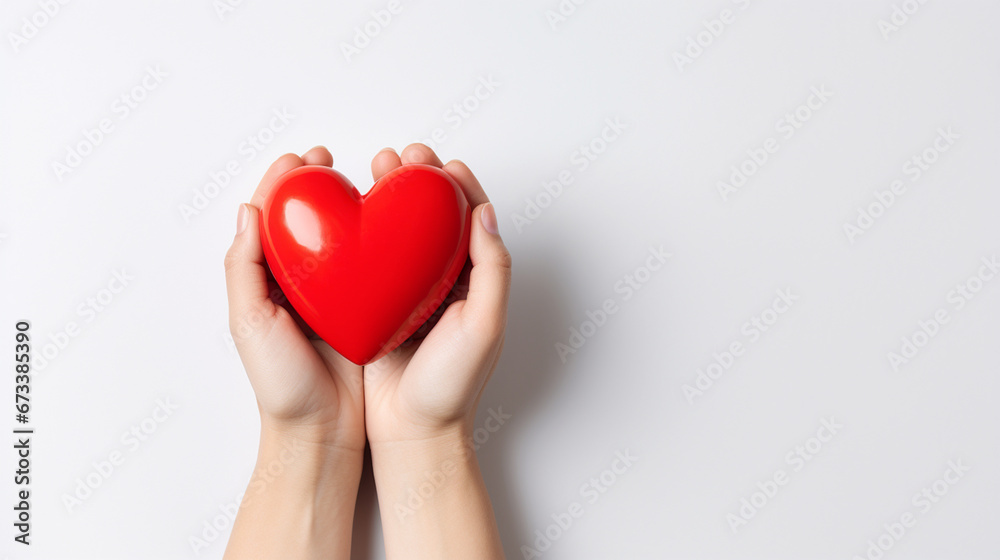 close up of hands with red heart. Generative AI close up of hands with red heart. Generative AI