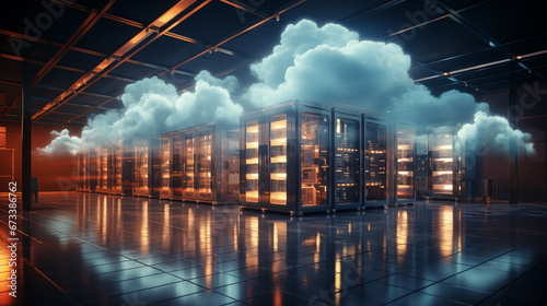 Server room with clouds