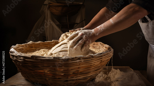 Making wheat sourdough rise by fermenting it in a basket.