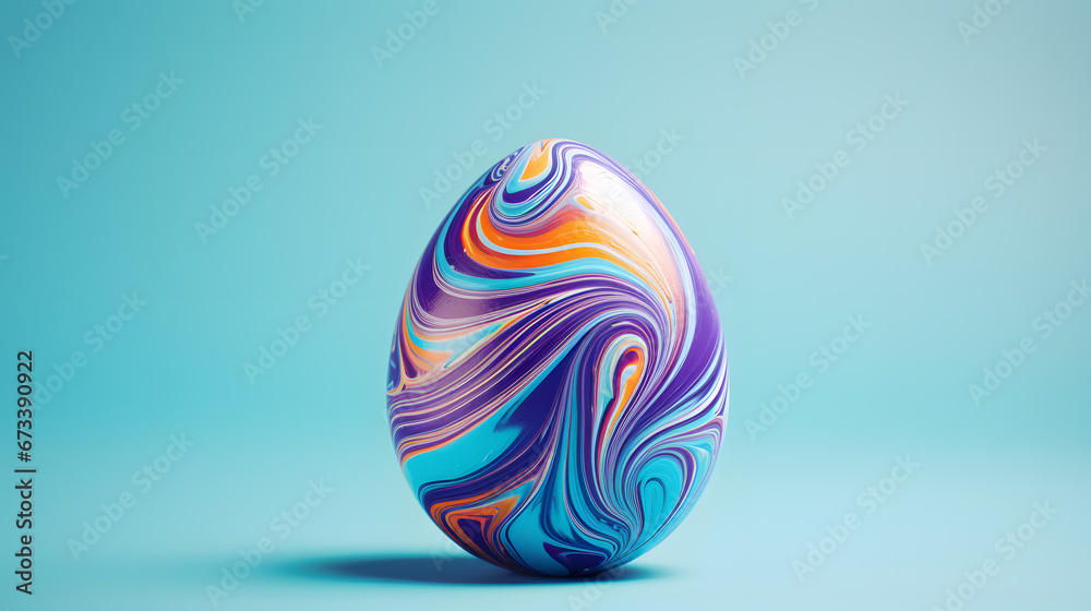 Swirled Color Marble Easter Egg on Blue Background Swirled Color Marble Easter Egg on Blue Background