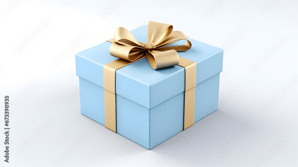 Blue Gift Box with Gold Ribbon on White Background Blue Gift Box with Gold Ribbon on White Background