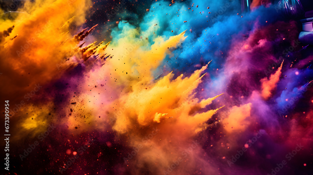 Explosion of Colorful Powder on Black Background
