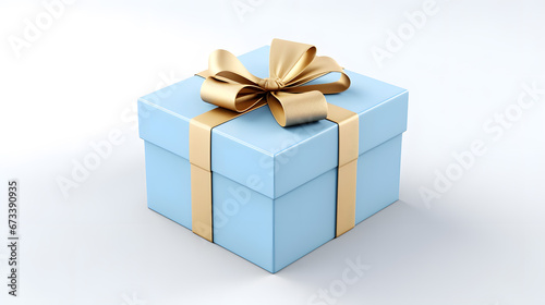 Blue Gift Box with Gold Ribbon on White Background
