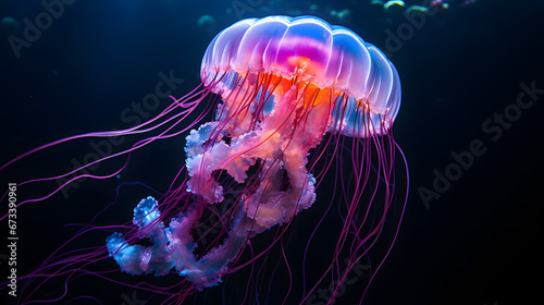 Illuminated Jellyfish Underwater with Vibrant Colors © HappyKris