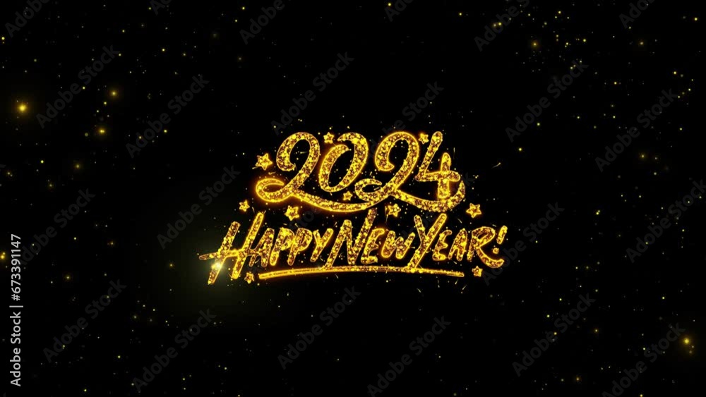 Golden 2024 Happy New year Blast text beautiful Title animation shine flickering firework bokeh background. celebration glittering Holiday. holiday. Countdown new year 2024 festival party time event