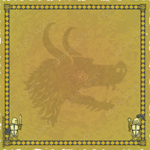Square Parchment with Knights and Dragon Head