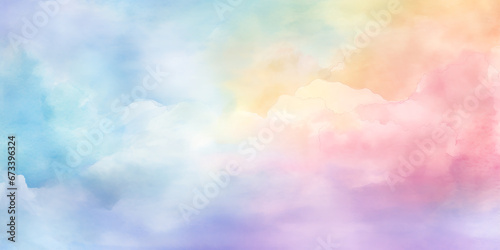 Abstract colorful soft watercolor background texture. Pastel clouds and rainbow effect. Banner, wallpaper