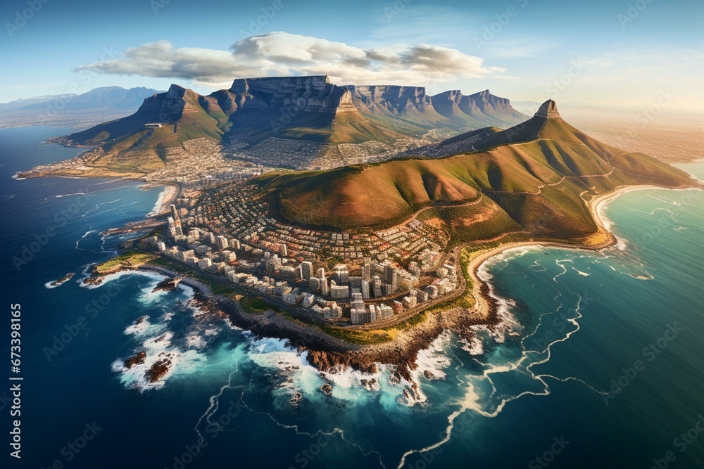 Naklejka premium Aerial view of Cape Town. Generative AI