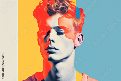Abstract modern creative portrait of young man. Trendy magazine advertising male headshot