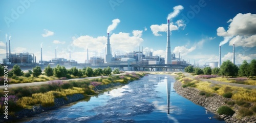 a river is running through an industrial site