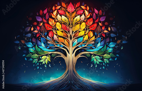 Colorful sacred spiritual Tree of Life fantasy background. Cycle of life mythological magic symbol. photo