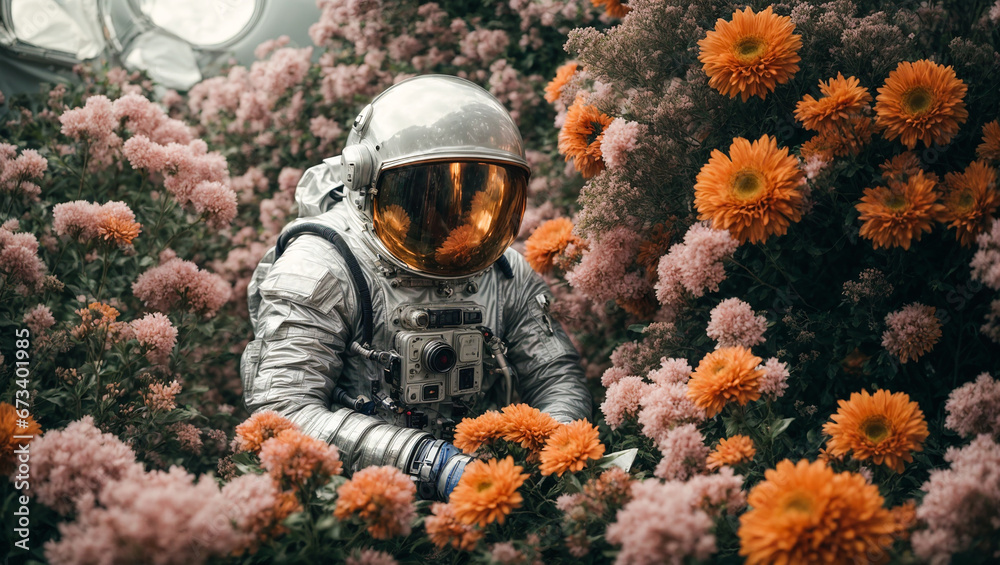 Obraz premium astronaut with flowers