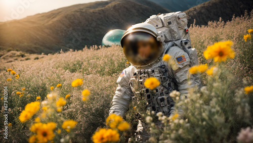 astronaut with flowers #673402104