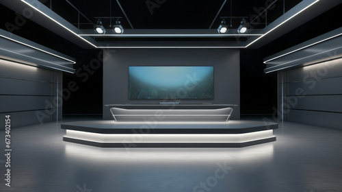 TV Talk Show Studio Concept Minimalist Design in Shades of Gray photo