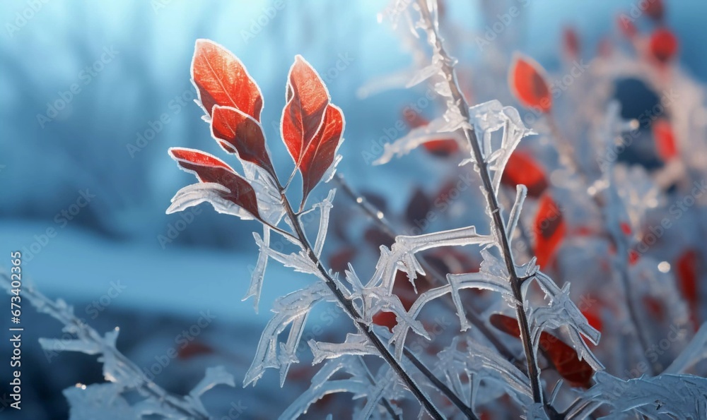 Frozen plants, winter background, AI generator Frozen plants, winter background, AI generator
