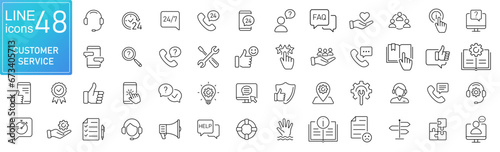 Customer Service and Support - Outline Icon set. Thin Line Set contains such Icons as Online Help, assistance, experience, feedback, operator and technical support, Helpdesk, Quick Response, Feedback.