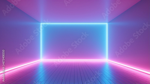 Futuristic neon empty room. Interior of a empty minimal modern room with copy space. Generative AI