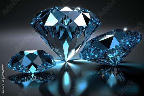 Blue diamonds on a black background with reflection