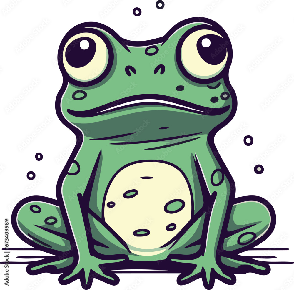 Fototapeta premium Cute cartoon green frog isolated on white background. Vector illustration.