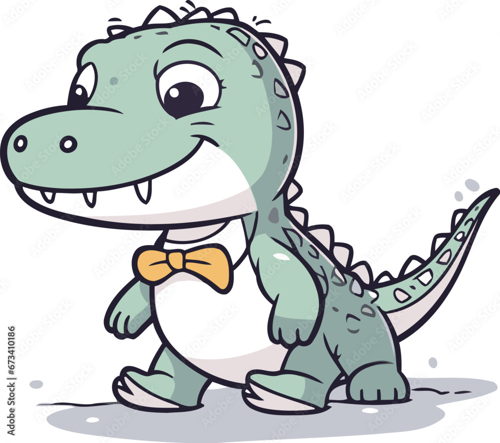Cute cartoon crocodile in a bow tie. Vector illustration.