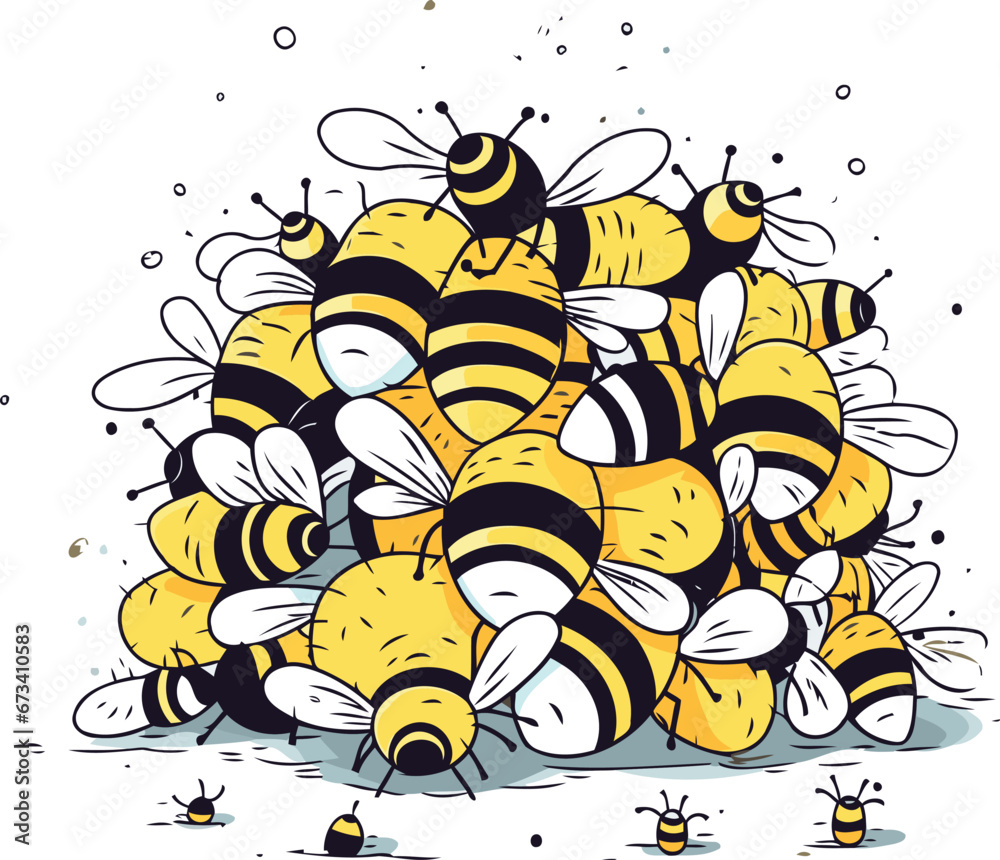 Illustration of a group of bees. Vector illustration on white background. Illustration of a group of bees. Vector illustration on white background.