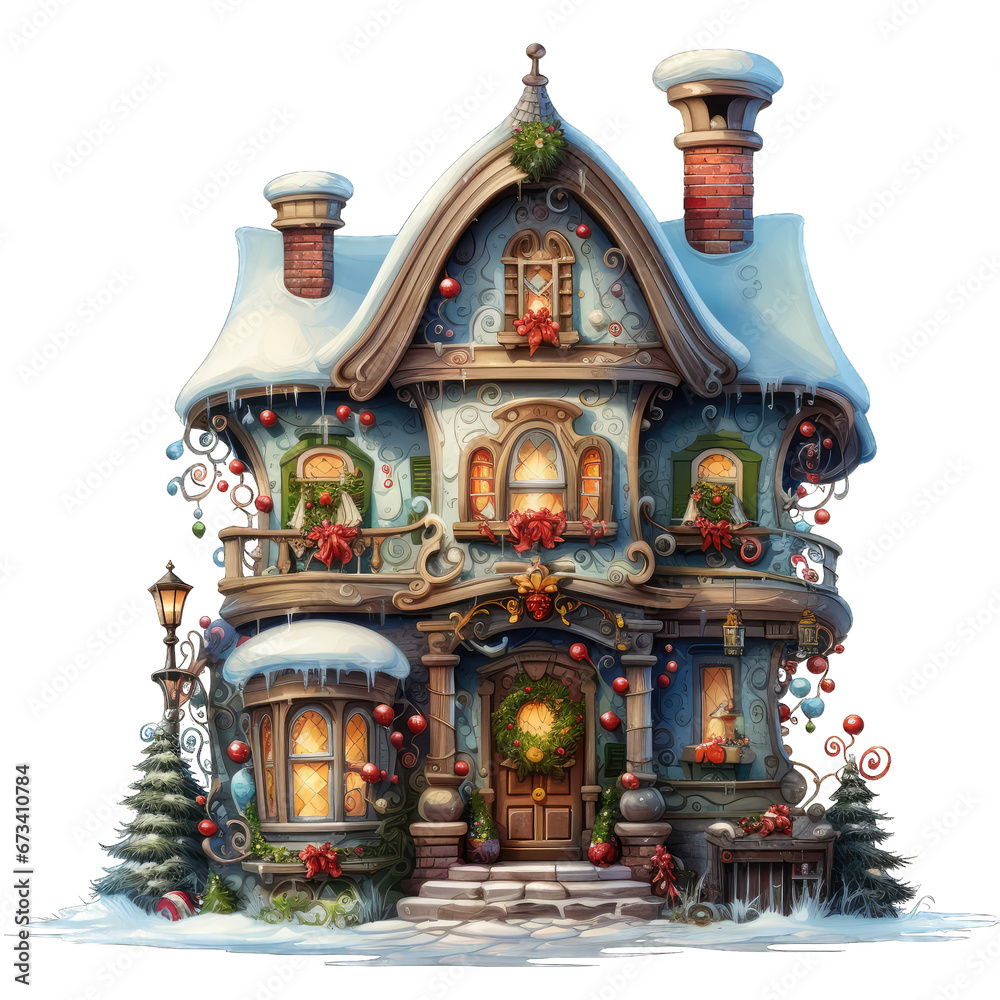 Transparent, isolated, Christmas house clipart