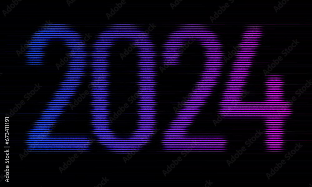 Numbers of the year 2024 in retro plotter style, vector halftone style 2024, gradient banner background texture Colorful digital grain soft noise effect Nostalgia, vintage, retro style of eighties