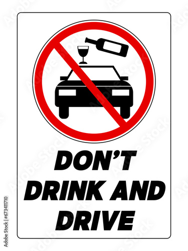 Do not drink and drive. Prohibition sign, with bottle pouring alcohol beverage in a glass over a sport car. Text below.