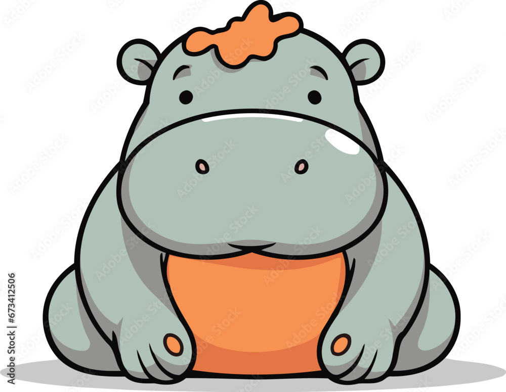 Obraz premium Cute hippo cartoon character sitting on orange ball vector illustration.