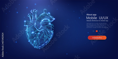 The heart is Low poly style. Abstract geometric background. Heart anatomy. Healthcare medical concept.  Medicine concept with geometry triangle. Vector illustration