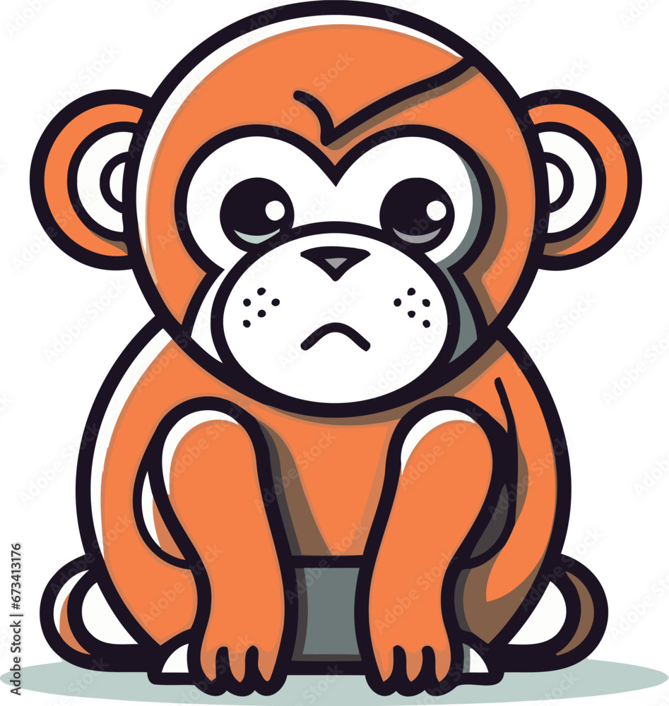 Fototapeta premium Cute monkey sitting on a white background. Cartoon vector illustration.