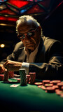 An Old Man Playing Poker in a Casino