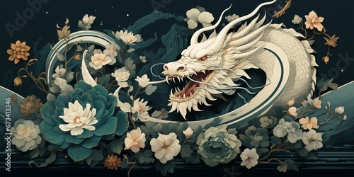Greeting card, banner, flyer, poster with dragon. Happy Chinese New Year 2024 illustration. 