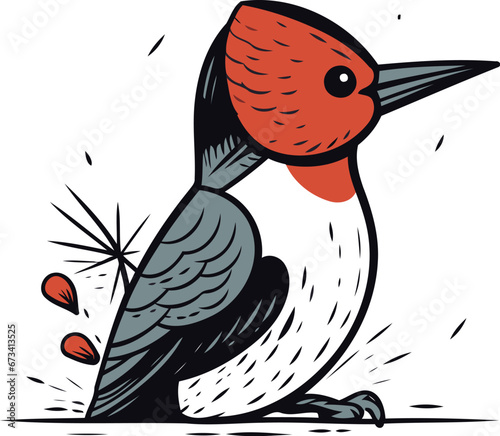 Red bellied Woodpecker. Hand drawn vector illustration. photo