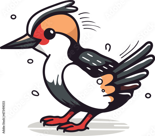 Cute cartoon pied kingfisher bird. Vector illustration.