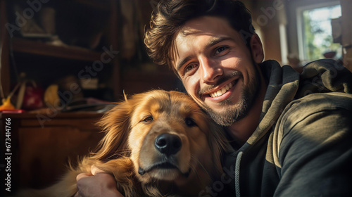 Portrait of a handsome man with his dog