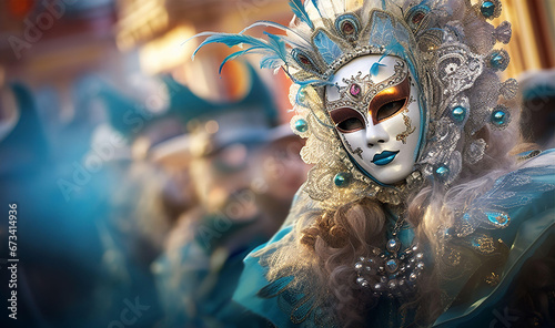 The Carnival of Venice, woman wearing beautiful mask and costume with feathers  © IRStone