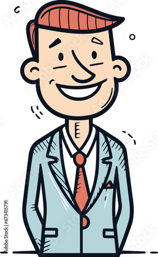 Vector illustration of a smiling businessman in a suit. Cartoon style.